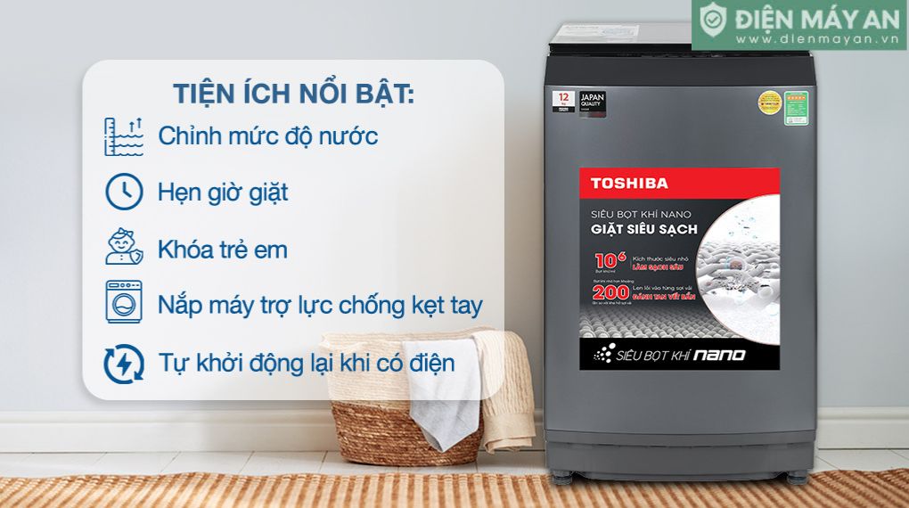 Máy Giặt Toshiba Inverter 12 Kg AW-DUK1300KV (MK)